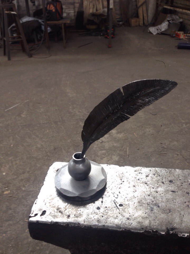 Forged inkwell and feather - My, Forging, Inkwell, Feather, , Handmade, Metal, Forge, Longpost