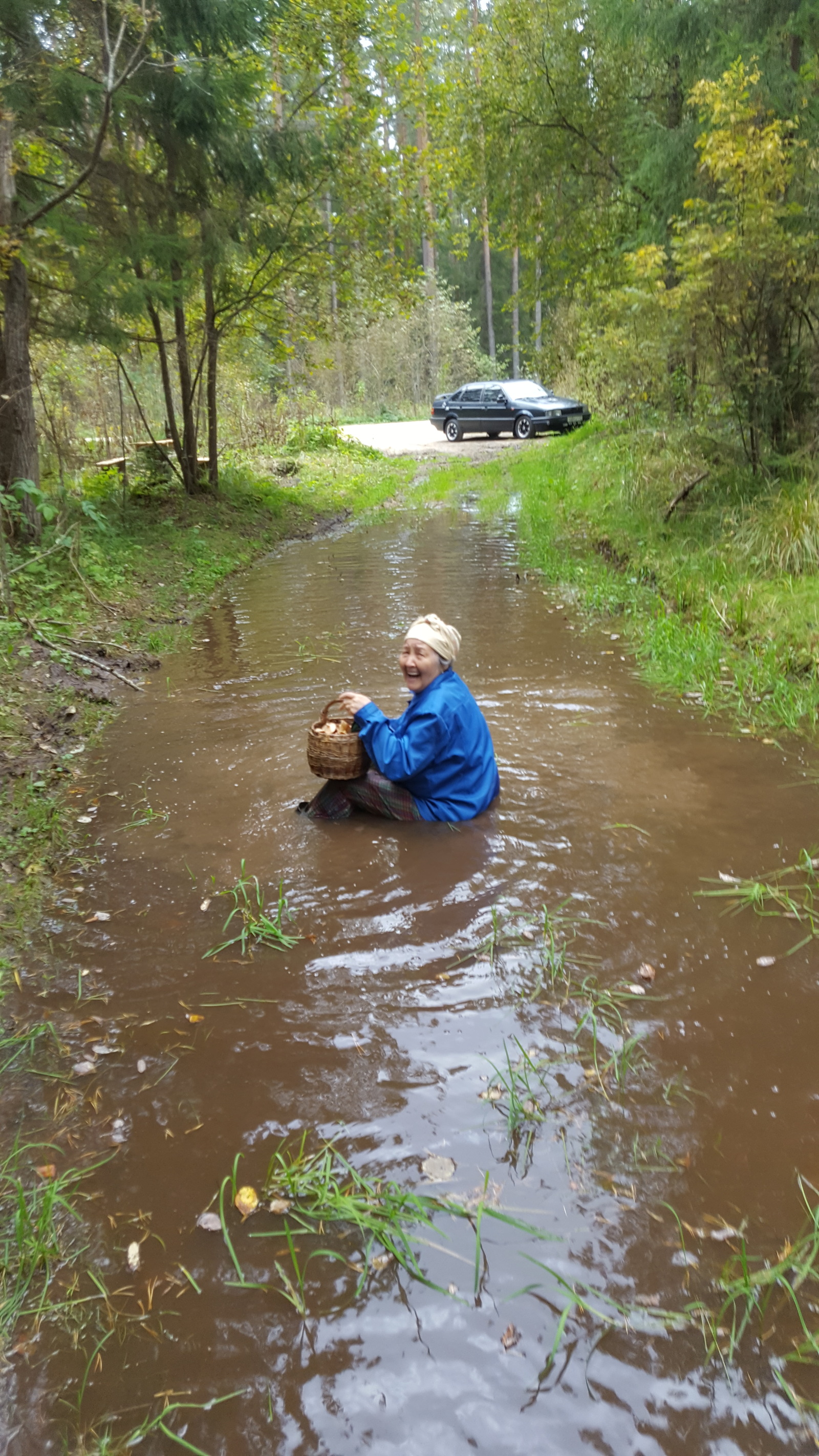 Infectious optimism post! - My, Grandmother, Optimism, Humor, Forest, Puddle, Mushrooms, Longpost