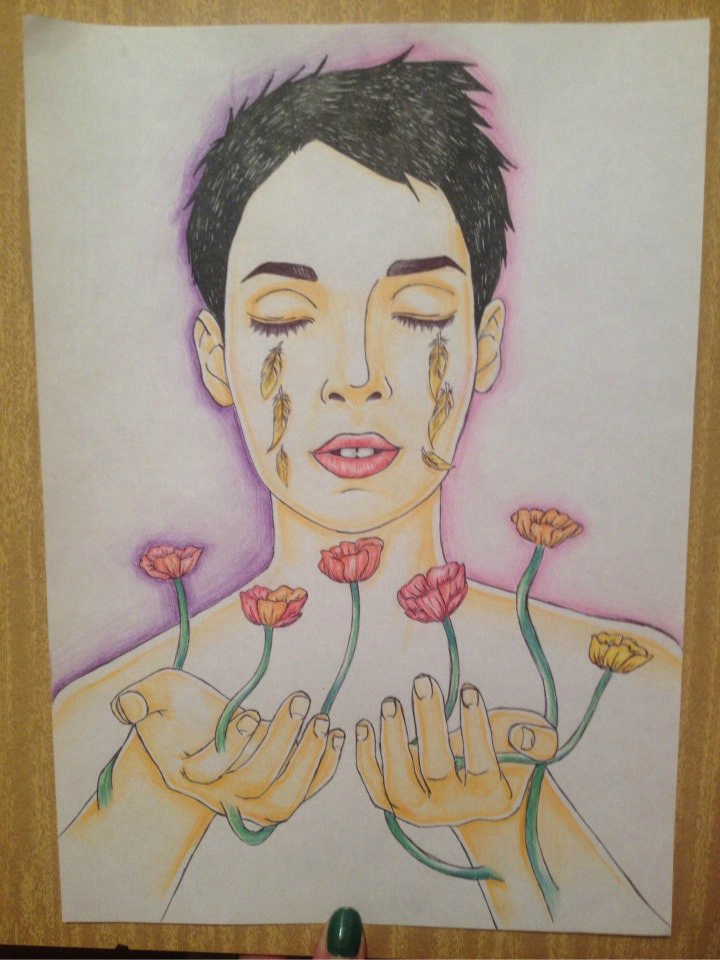 Canaries live in my eyes, flowers grow from my hands. - My, Art, Winona Ryder, Poppy, Canary, Longpost