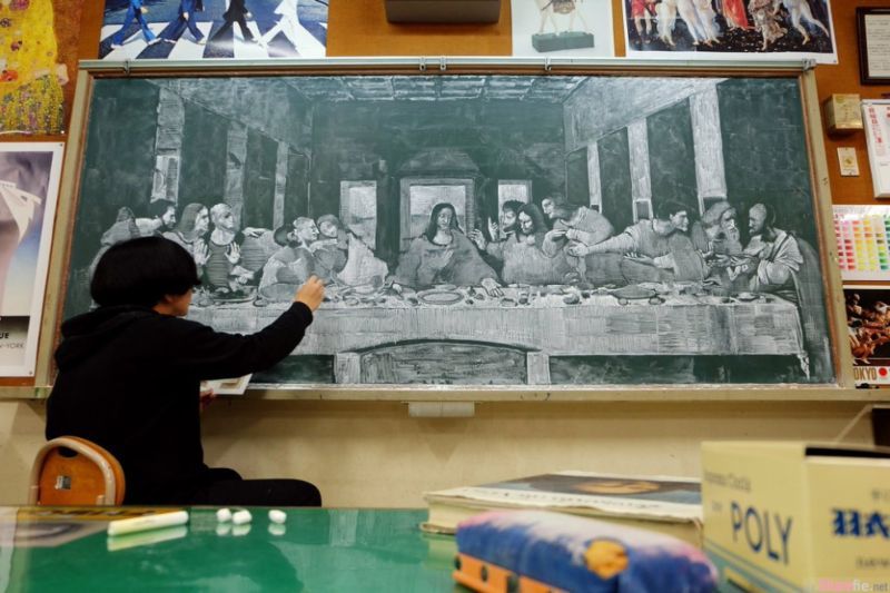 Incredible chalk paintings on a blackboard from a Japanese art teacher - Drawing, Board, chalk, Teacher, Japan, Disinformation, Longpost