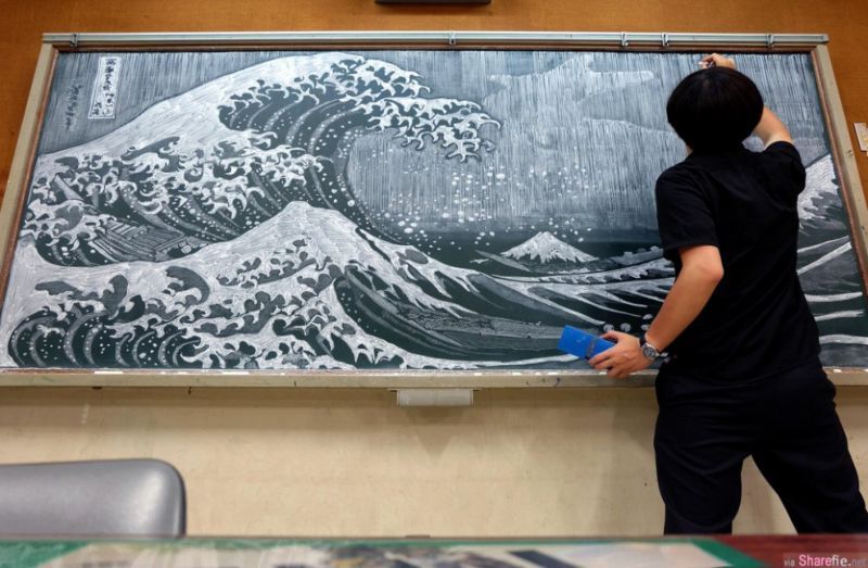 Incredible chalk paintings on a blackboard from a Japanese art teacher - Drawing, Board, chalk, Teacher, Japan, Disinformation, Longpost