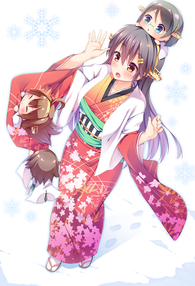 Kongou sisters - Anime, Anime art, Kantai collection, Haruna, Kongou Sisters, Chibi