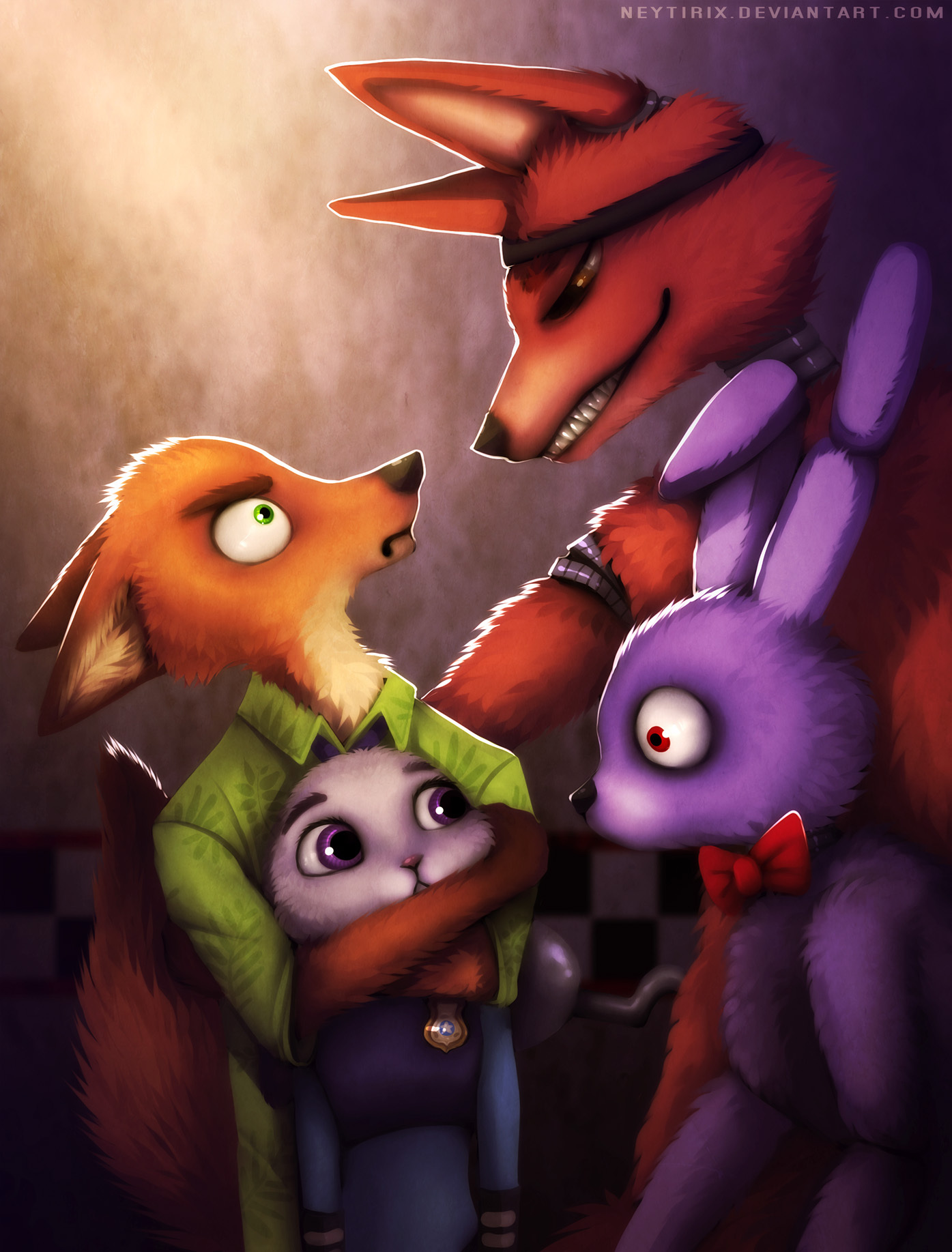 She is mine! - Neytirix, Art, Speed ??painting, Zootopia, Crossover, Five nights at freddys, Nick wilde, Judy hopps, Video