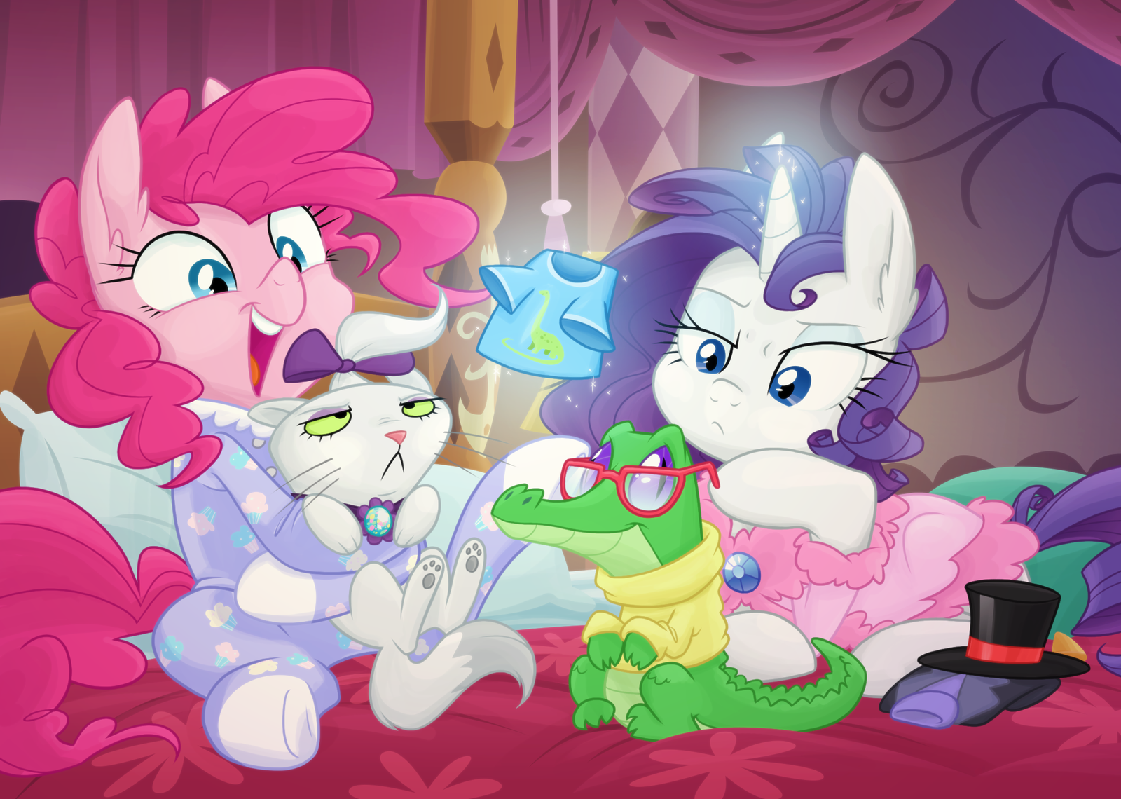 Pet Night - My little pony, Rarity, Pinkie pie, Opalescence, gummy, Equestria-Prevails