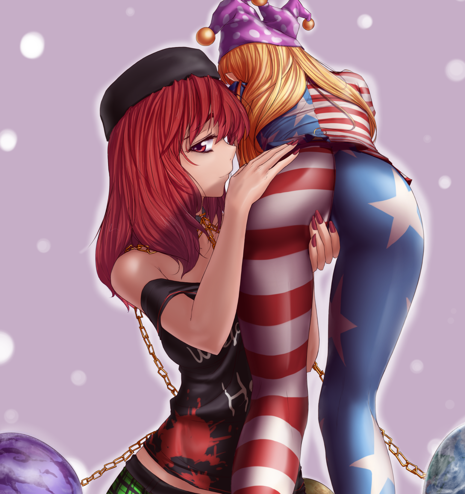 Anime Art - Anime art, Anime, Touhou, Hecatia Lapislazuli, Clownpiece, Yuri, Booty