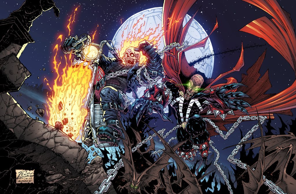 Spawn and Ghost Rider - Hellspawn, Спаун, Призрачный гонщик, Marvel, Dark Horse Comics, Не баян, Alonsoespinoza