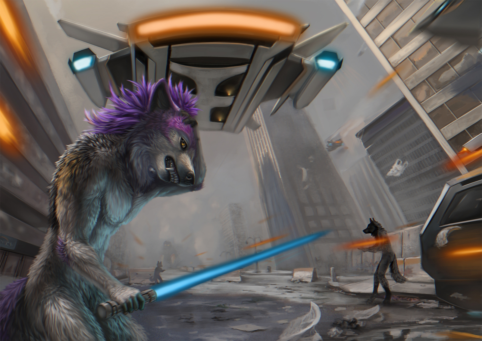 werewolf war - NSFW, , Wolf, Spaceship, Lightsaber, Furry, Art