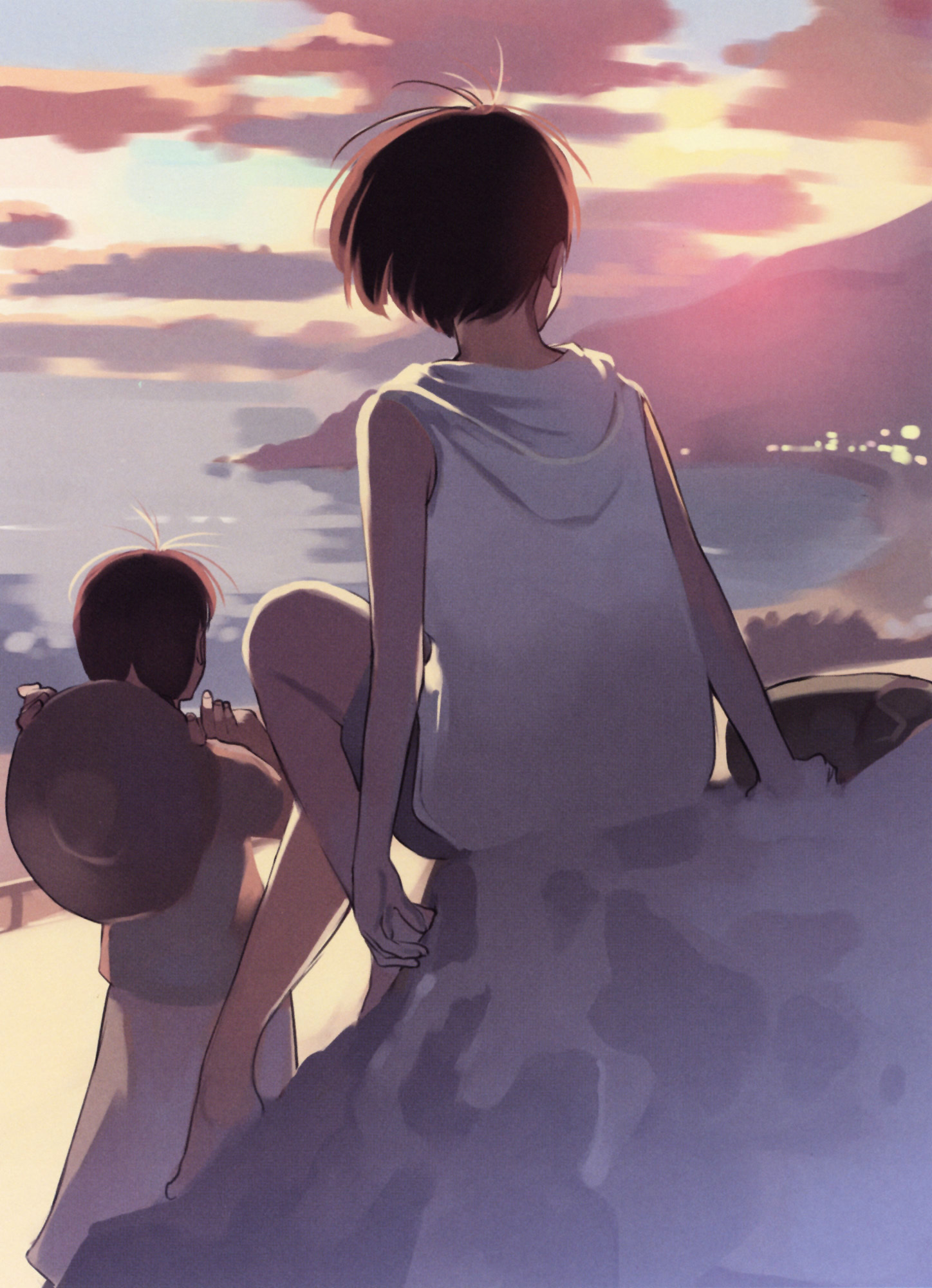 In pursuit of the outgoing summer :) - Anime art, Anime original, Takamichi, Anime, Summer, Sea, Artbook, Longpost