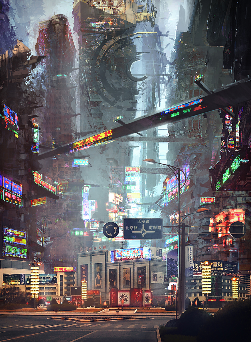 Geek Art - Cyberpunk II - Длиннопост, Арт, Geek Art, Киберпанк, Научная фантастика, Город, Будущее