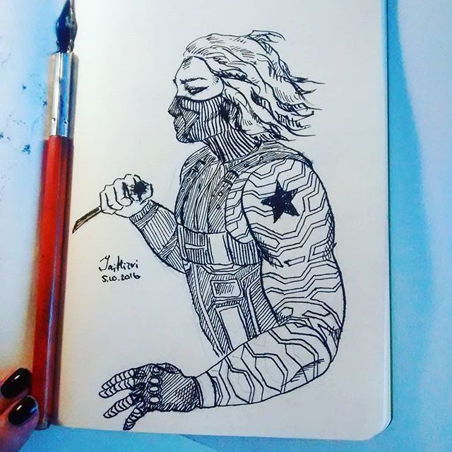 Tanks - My, Bucky, Fan art, Drawing, Mascara, Jaizub, Inktober