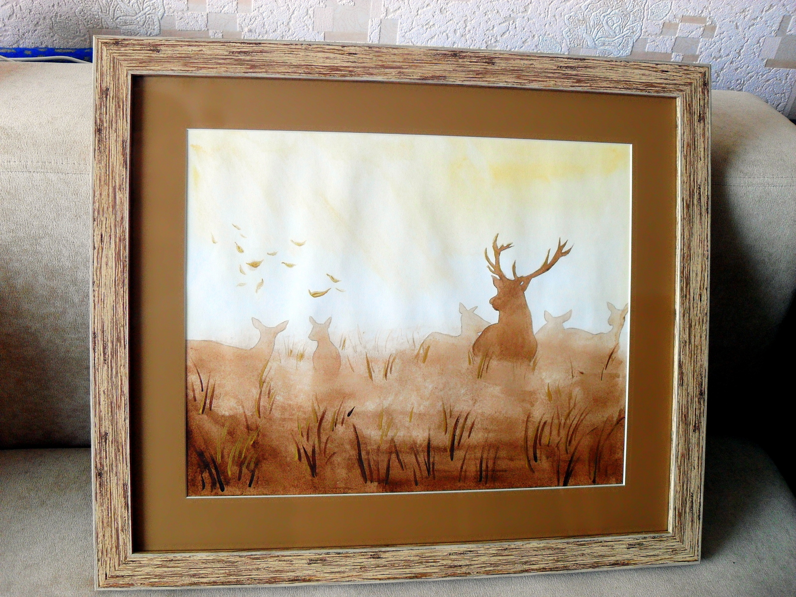 Autumn deer in light gilding - My, Drawing, Watercolor, Deer, Deer