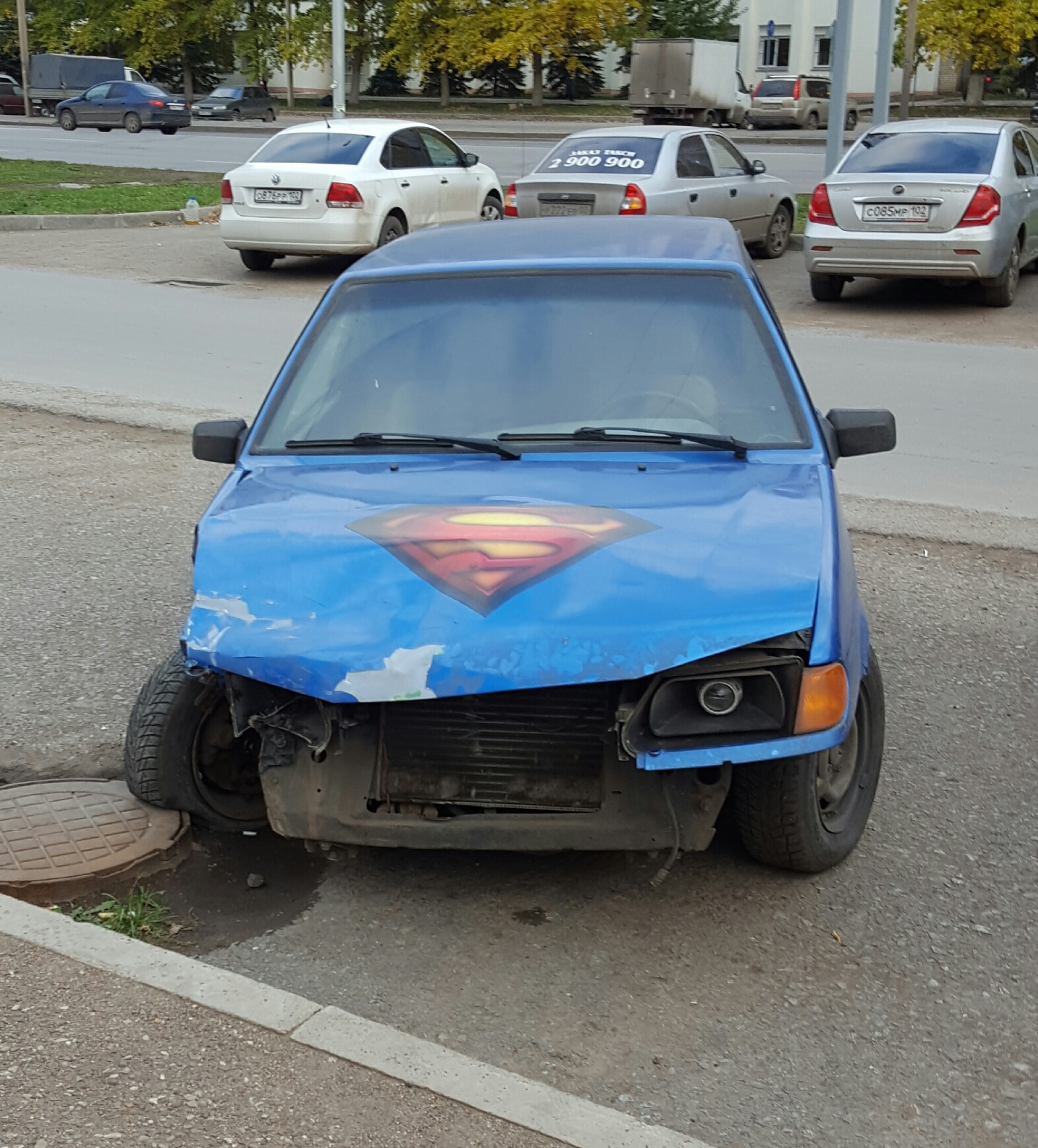 On Russian roads, even Superman is vulnerable - My, Superman, Auto, Vulnerability, Russia