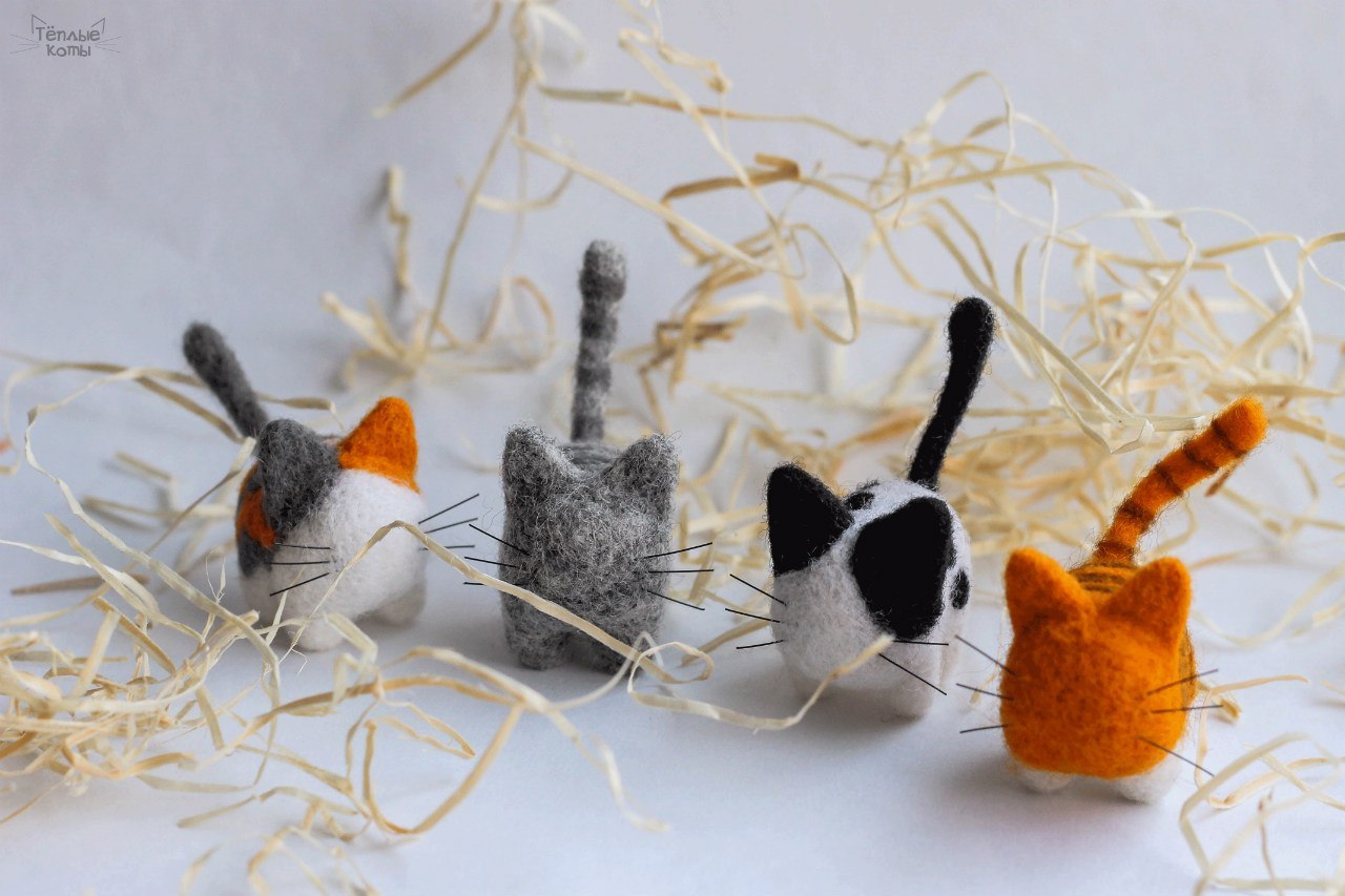 mini cats - My, Handmade, cat, Author's toy, Dry felting, Creation, Longpost