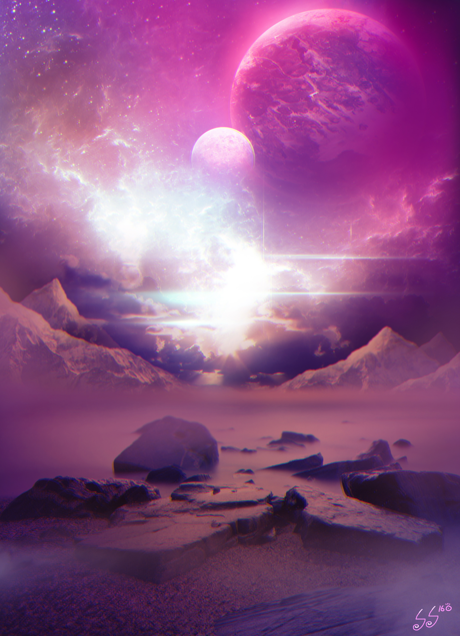 Spacescape 2 - My, Art, Photoshop, Planet, Sunset