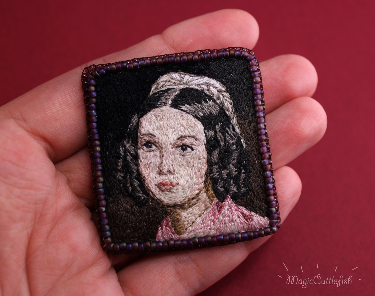 Brooch Portrait of Helene Sedlmayr. - My, Embroidery, , Portrait