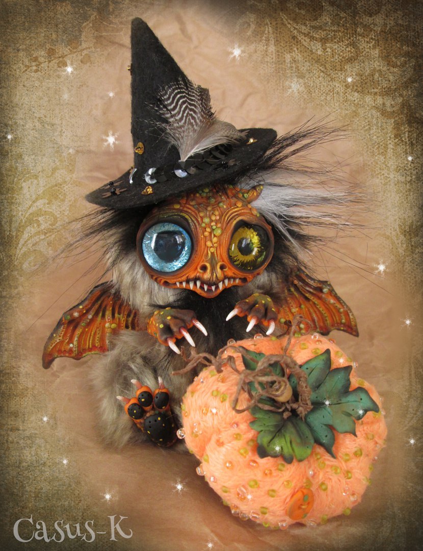 Naughty Pumpkin Dragon! (Halloween collection) - My, Halloween, Author's toy, Longpost