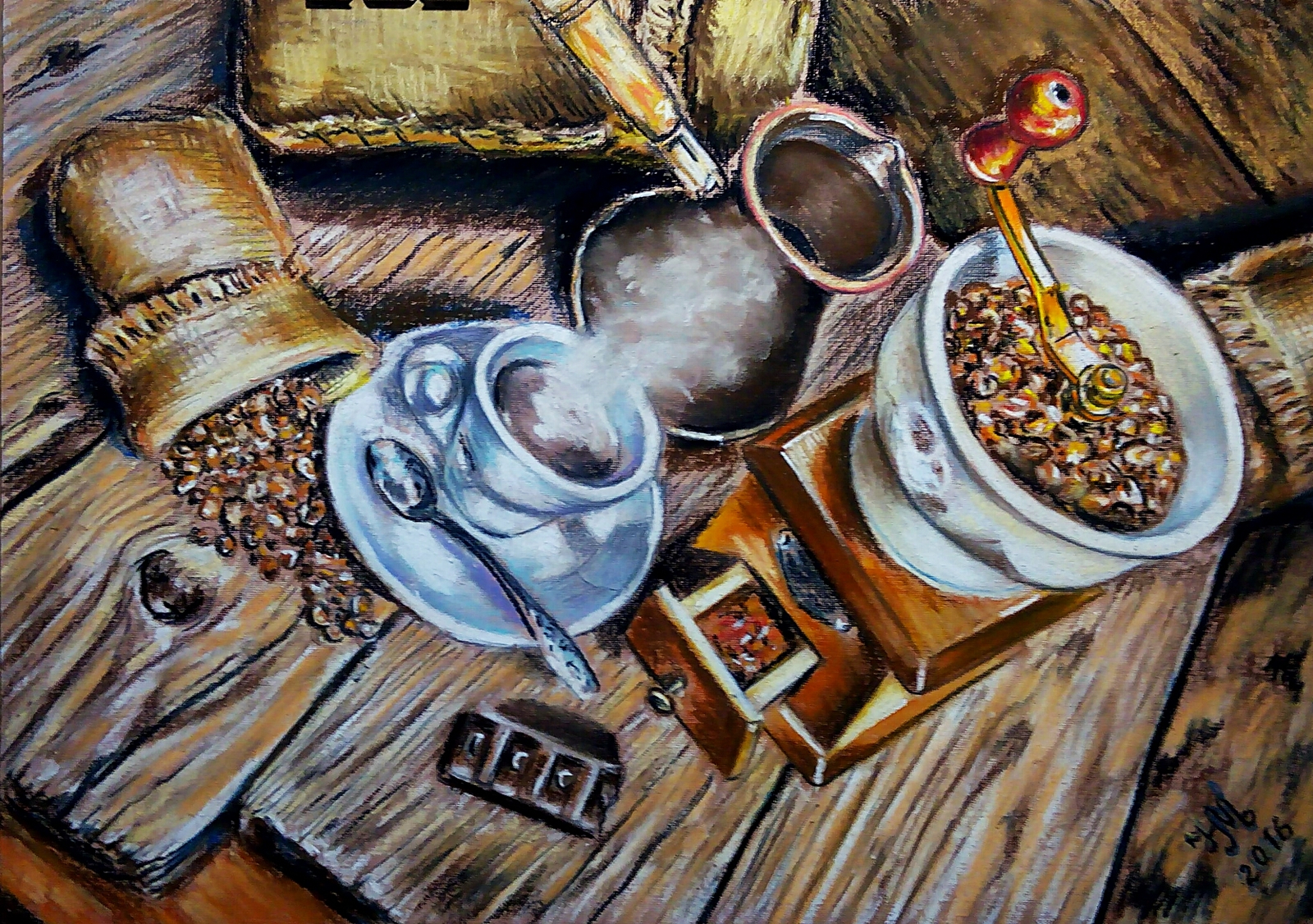 Coffee still life, dry pastel, 30x40 cm - My, Dry pastel, Pastel, Painting, Drawing, Opinion, Coffee, Still life