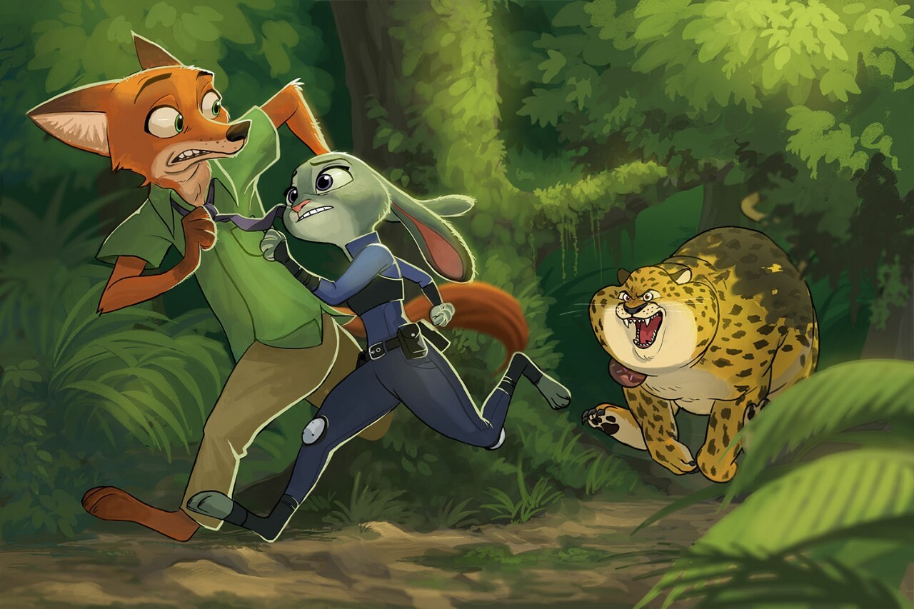 Let's run! - Claw, Nick wilde, Judy hopps, Jungle, Art, Zootopia