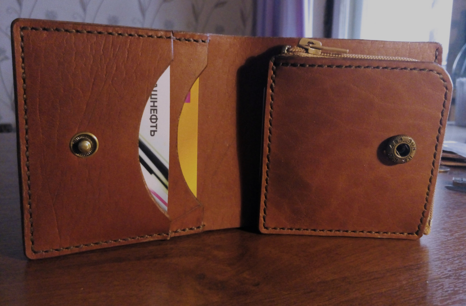 Wallet with a zippered coin compartment. - My, Leather, Handmade, , Leather products, Longpost