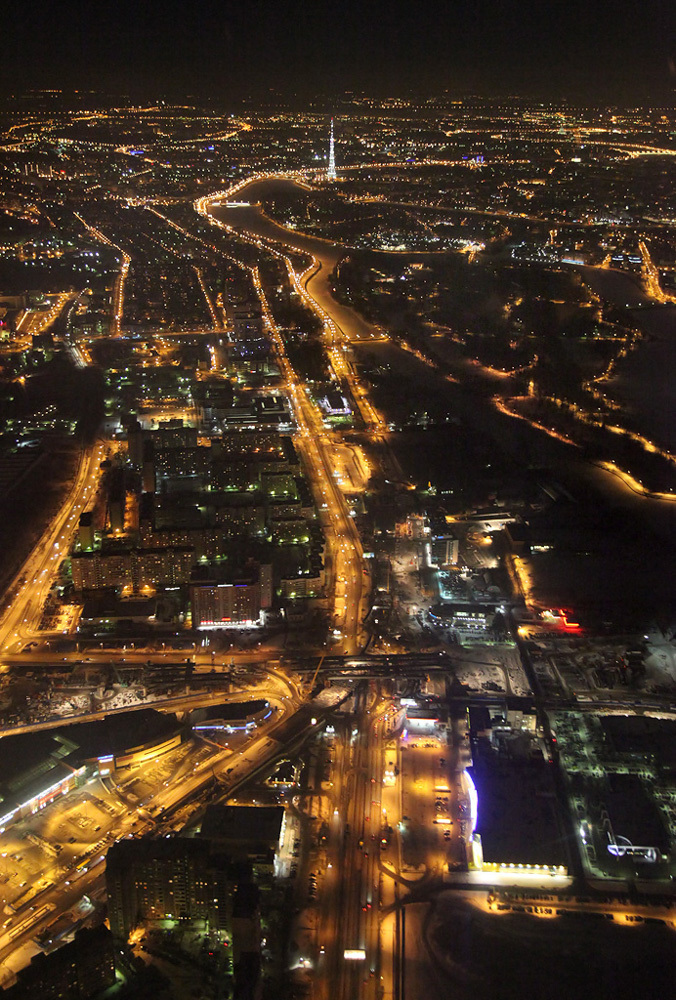 Unique footage of St. Petersburg at night from the cockpit... - Russia, Saint Petersburg, Airplane, View from the plane, Pilot, Tu-134, , Photo, Longpost