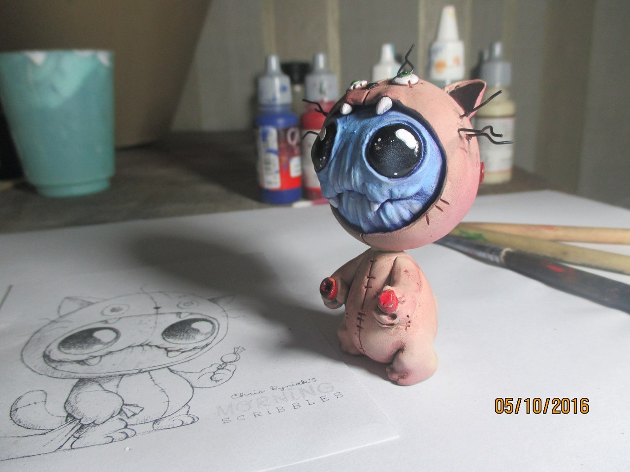 I saw a sketch somewhere on the Internet, could not resist and molded it from polymer clay. - My, Monster, Polymer clay, Acrylic