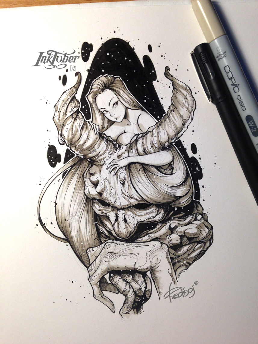 InkTober 2016 №21 - Моё, Redisoj, Inktober, Арт, Картинки, Девушки, Рисунок, Эскиз, Фэнтези