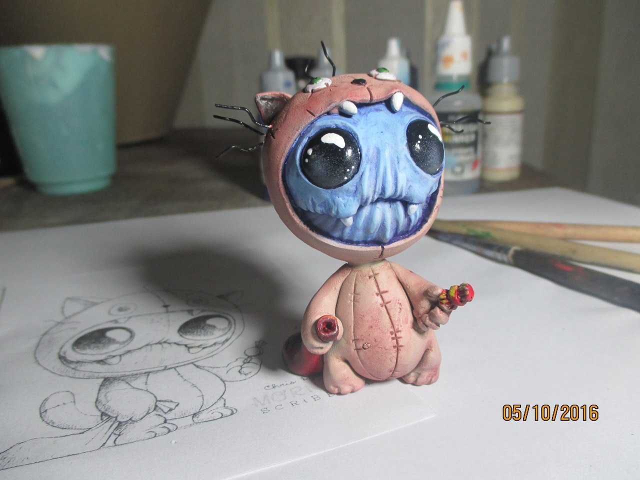 I saw a sketch somewhere on the Internet, could not resist and molded it from polymer clay. - My, Monster, Polymer clay, Acrylic