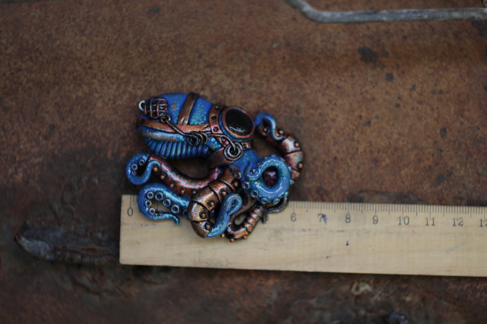 Octopus mechanoid. Pendant. - My, Octopus, Biomechanics, Polymer clay, Pendant, Handmade, Longpost