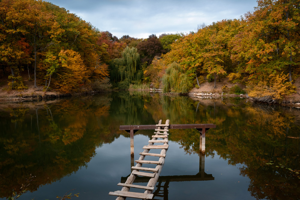 Crimean autumn - My, Autumn, Crimea, Lake, Bridge, Nature, Reflection, Photo, My