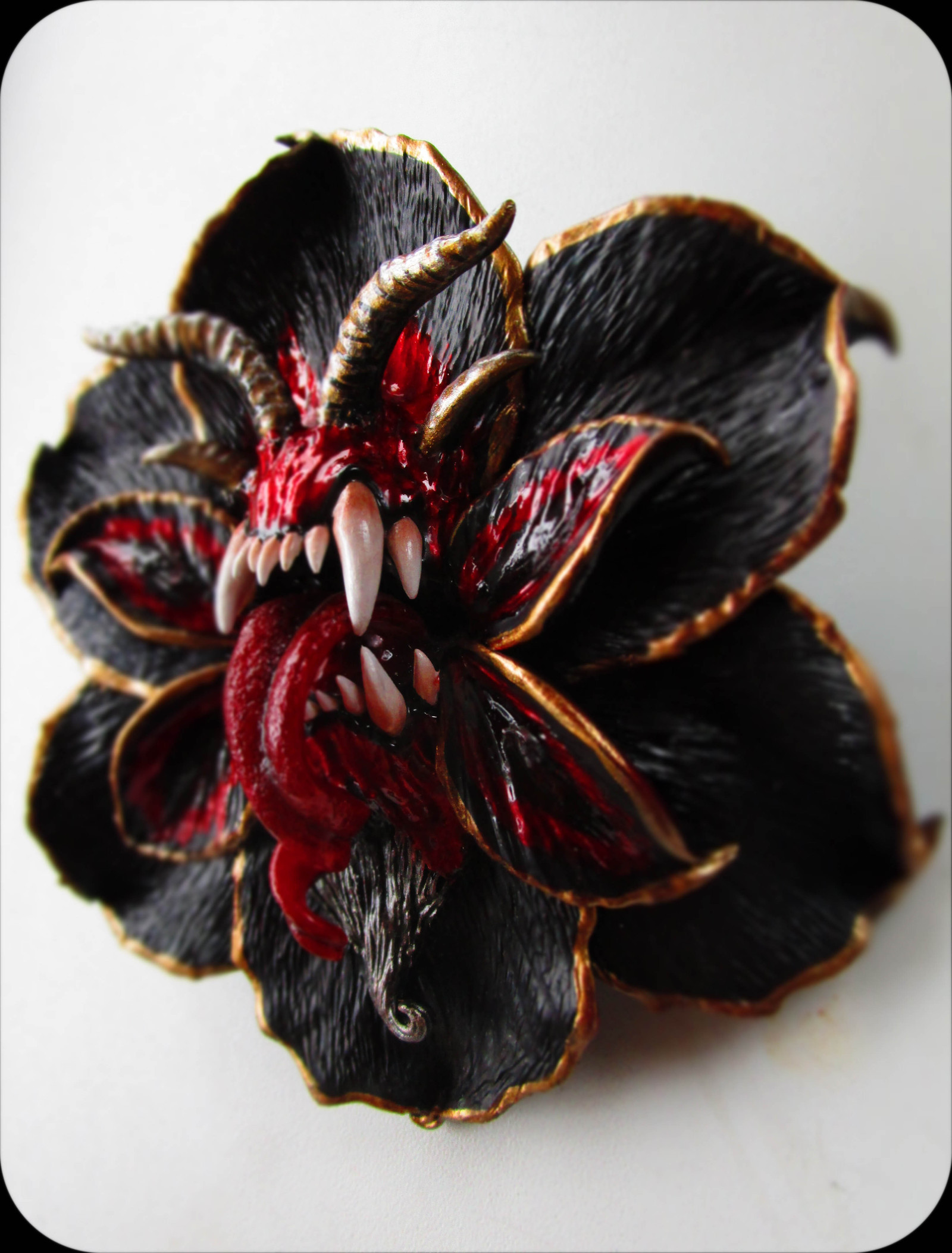 Krampus, Black Hibiscus. - My, With your own hands, Polymer clay, Polymer floristry, Nooboslowpokopanda, Devilry, Longpost