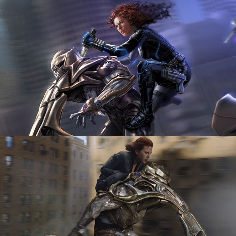 From concept to film - Movies, Avengers, Marvel, Concept Art, iron Man, Black Widow, Hawkeye, Nick Fury, Longpost