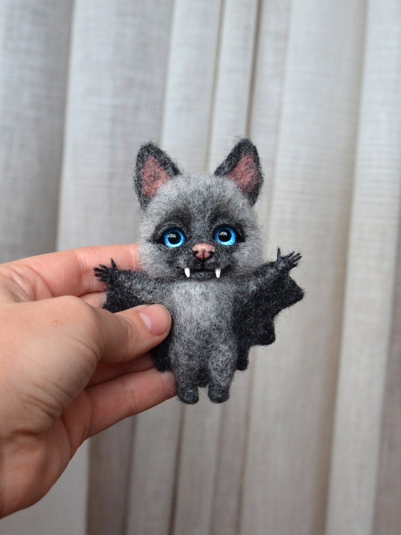 Based on Vladislav I made several brooches) about 10 cm (+ - 1 cm) - My, Wallow, Dry felting, Brooch, Bat, Vampires, Longpost