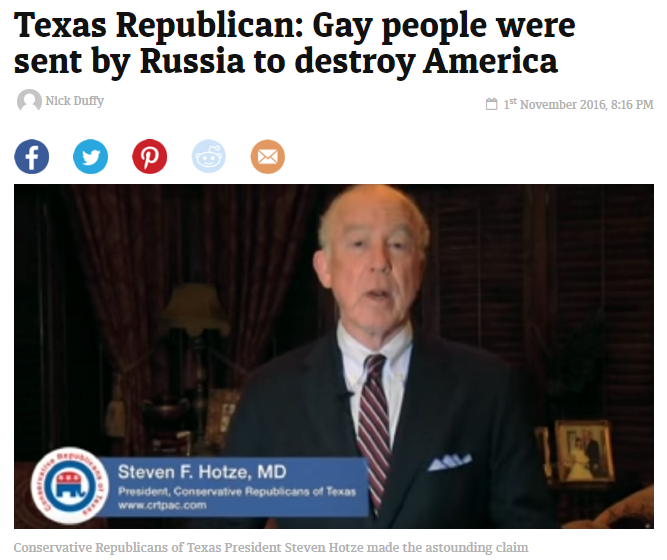Texas Republican leader: Russia sends gays to us to destroy America - USA, Russia, Politics, Gays, Texas