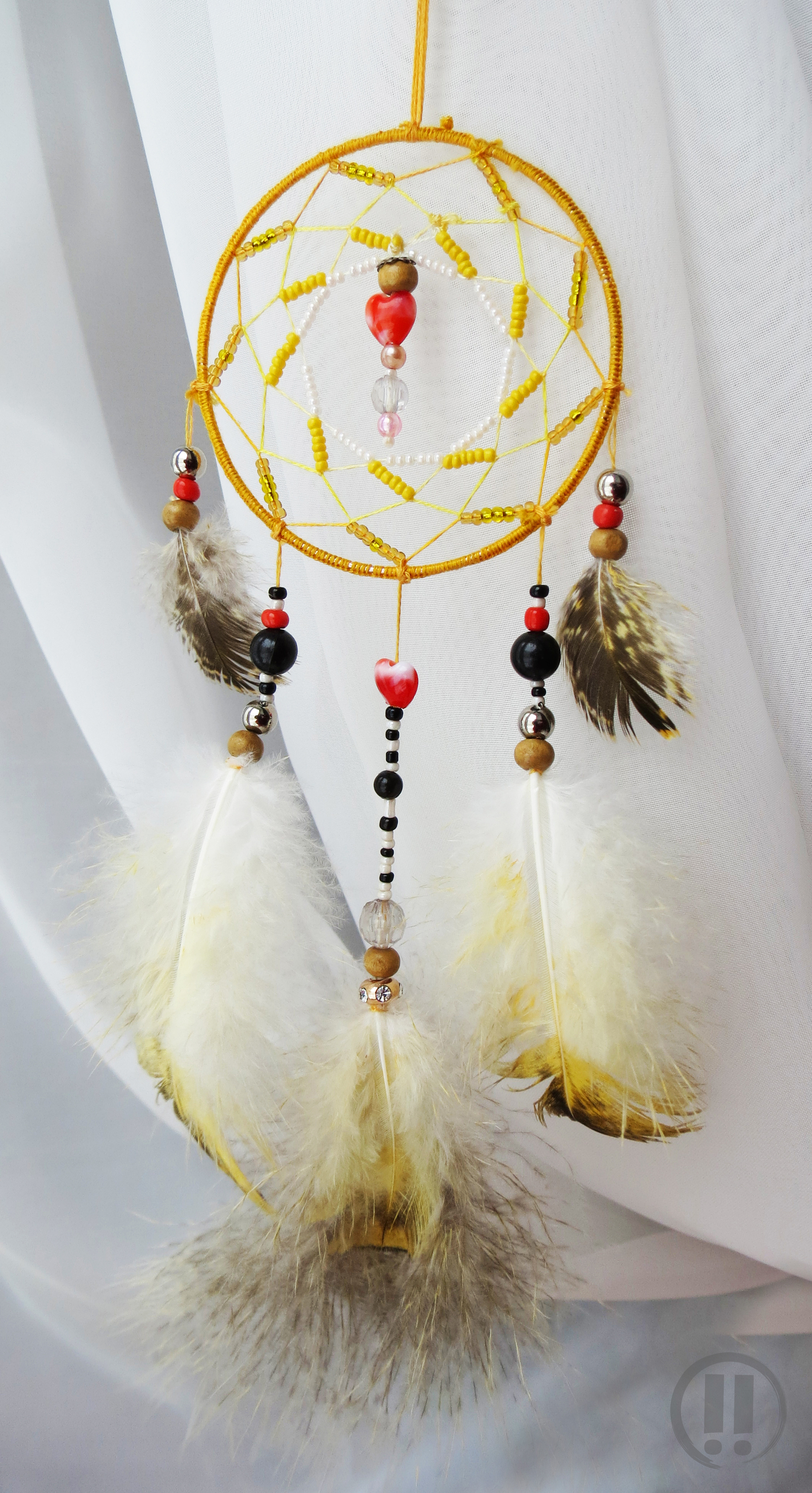 Dream catcher Sunny joy - My, Dreamcatcher, Needlework, Beads, Feathers, Longpost, My