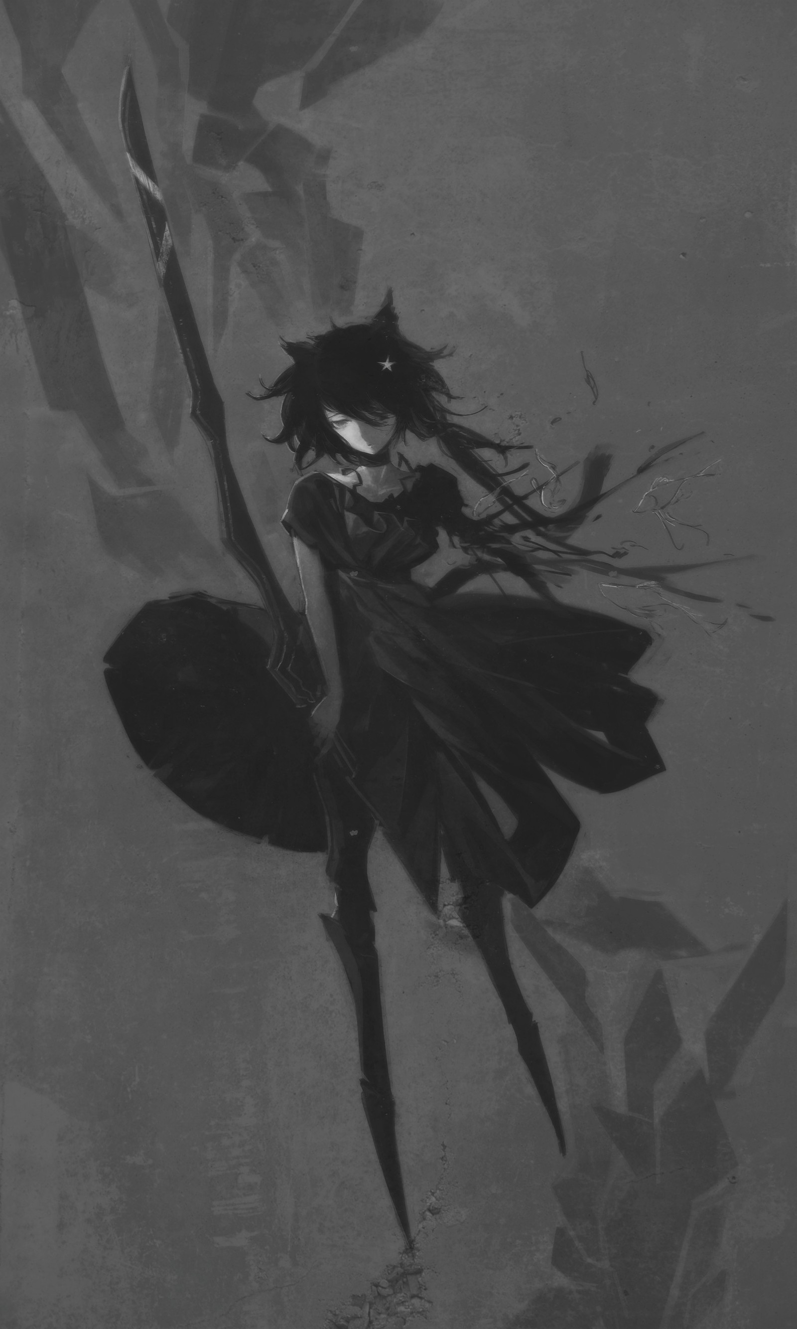 Anime Art - Anime art, Anime, Anime original, Huke, Monochrome