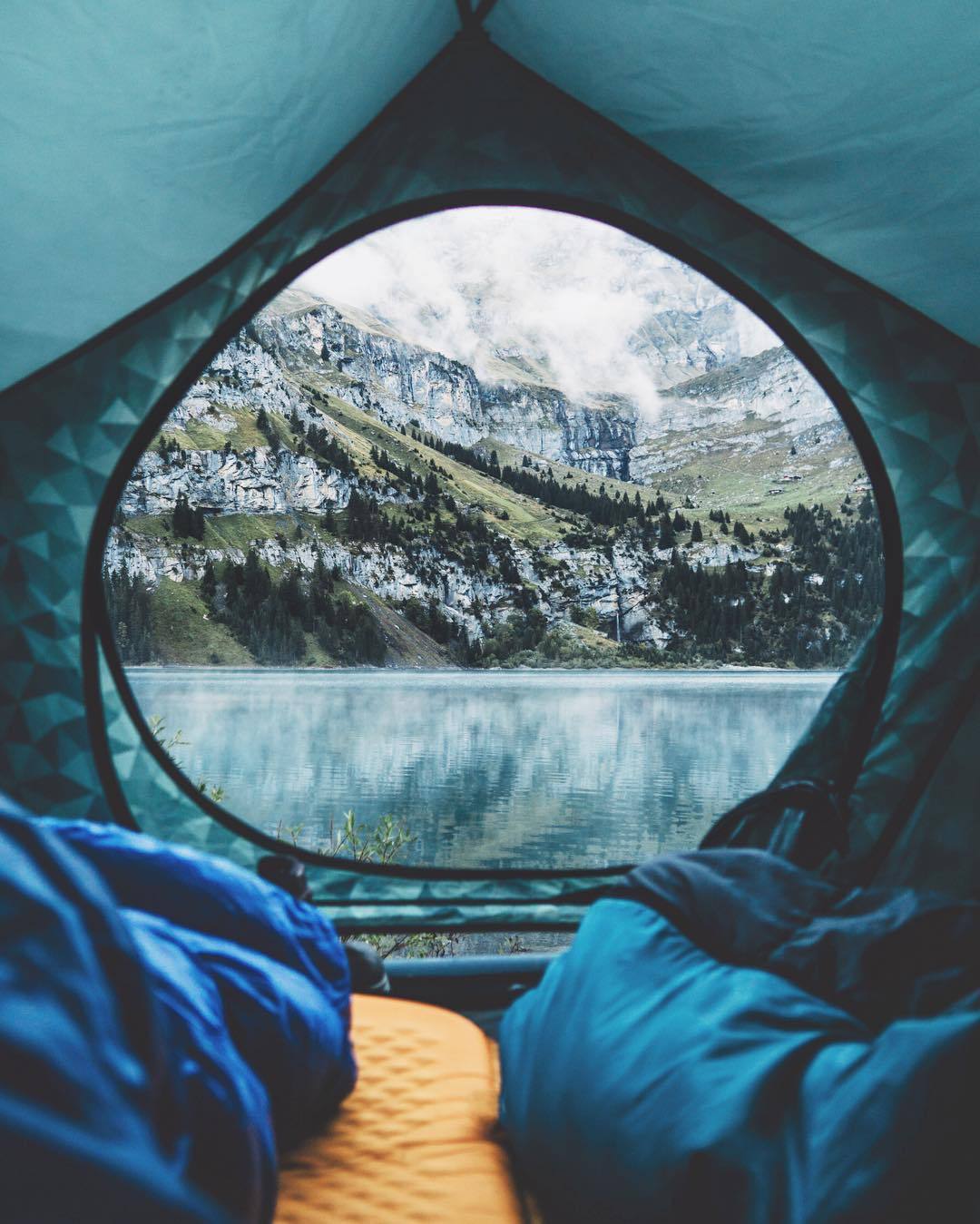 View from the tent - Photo, Lake, The mountains, Tent, Water, Travels, Sleeping bag