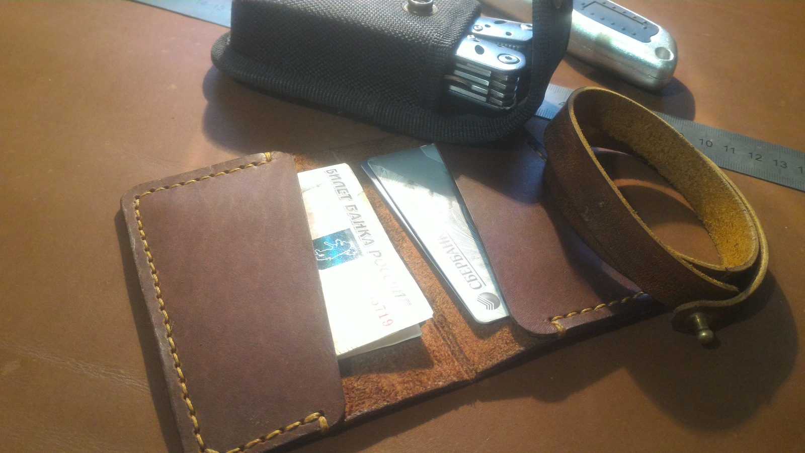 Friday post on Saturday. Two compartment leather cardholder. - Leather, Cardholder, With your own hands, Orenleather, Needlework, Longpost