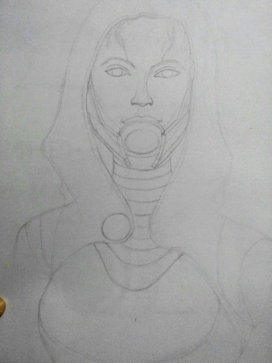 Tali'Zorah (Sorry for the quality of the photos (j1 mini), I really wanted to vy.../share) - My, Mass effect, Pencil drawing, Hobby, Longpost