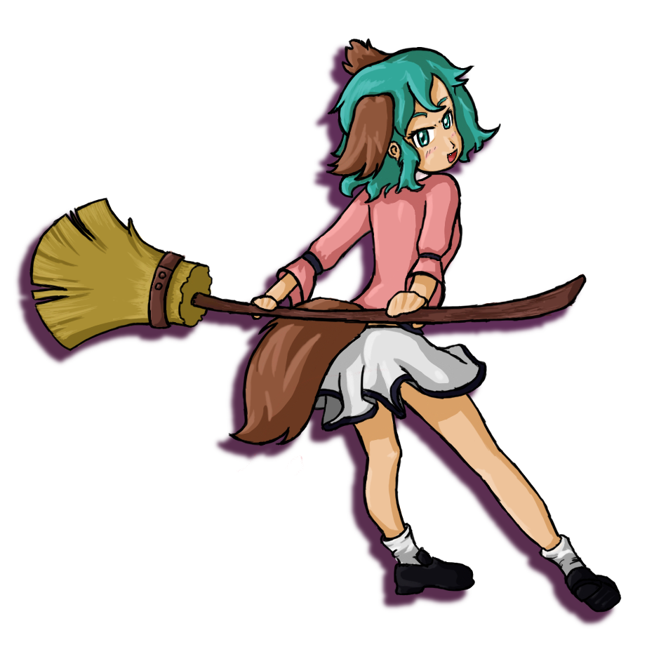 Playfully showing the tail... - My, Touhou, Digital drawing, Anime, Tail, Broom, Back view, Drawing, Kasodani Kyouko