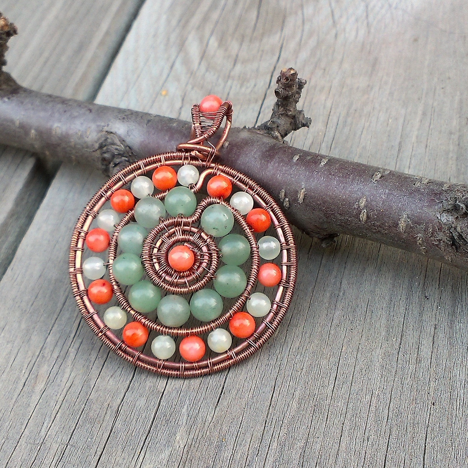 Round copper pendants - My, Decoration, Handmade, Wire wrap, Mandala, Longpost