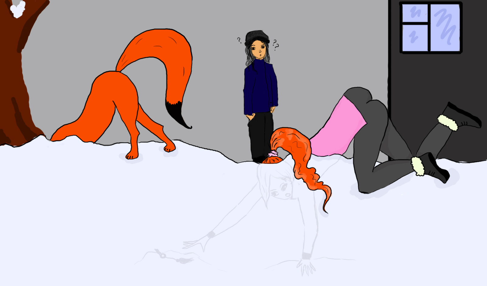 northern habits - My, Drawing, Photoshop, North, Girls, Snow