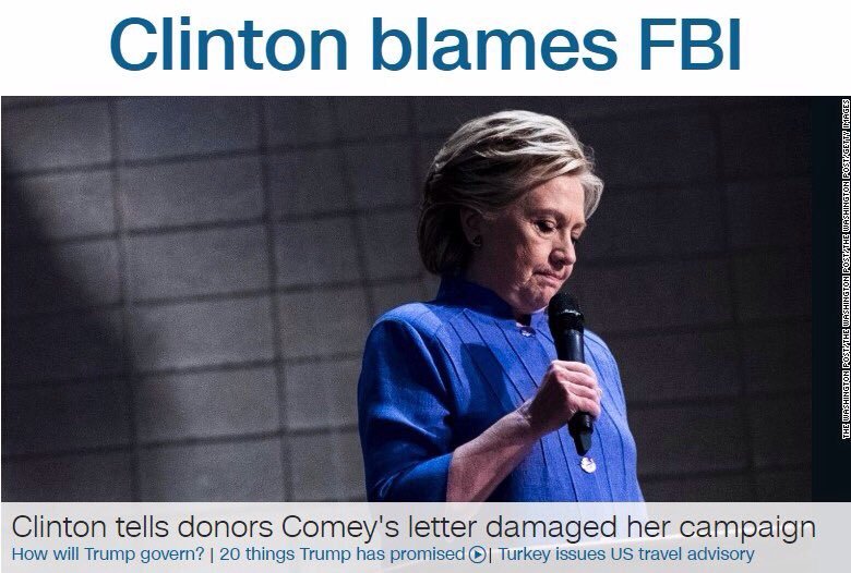 Clinton blamed the FBI for her electoral defeat. - Bill clinton, US elections, Politics