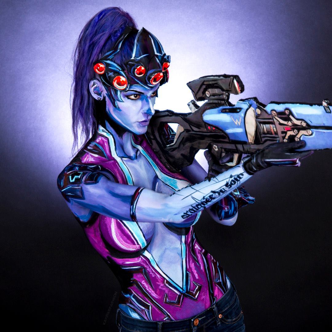 Bodypainting Widowmaker + video - Bodypainting, Games, Overwatch, Widowmaker, Video, Longpost