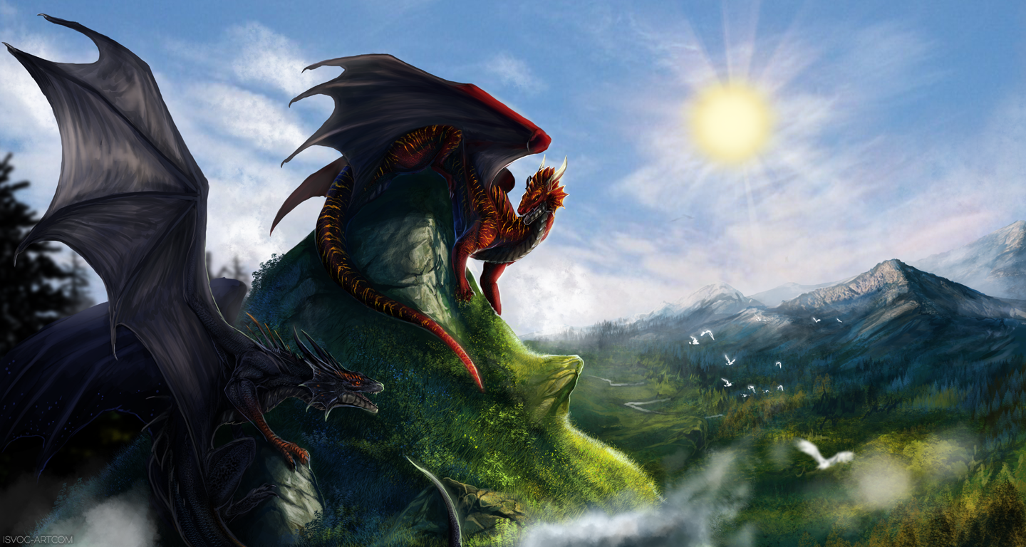 Unusual dragons - The Dragon, Art, Fantasy, Leilryu, Winter, Sky, Longpost