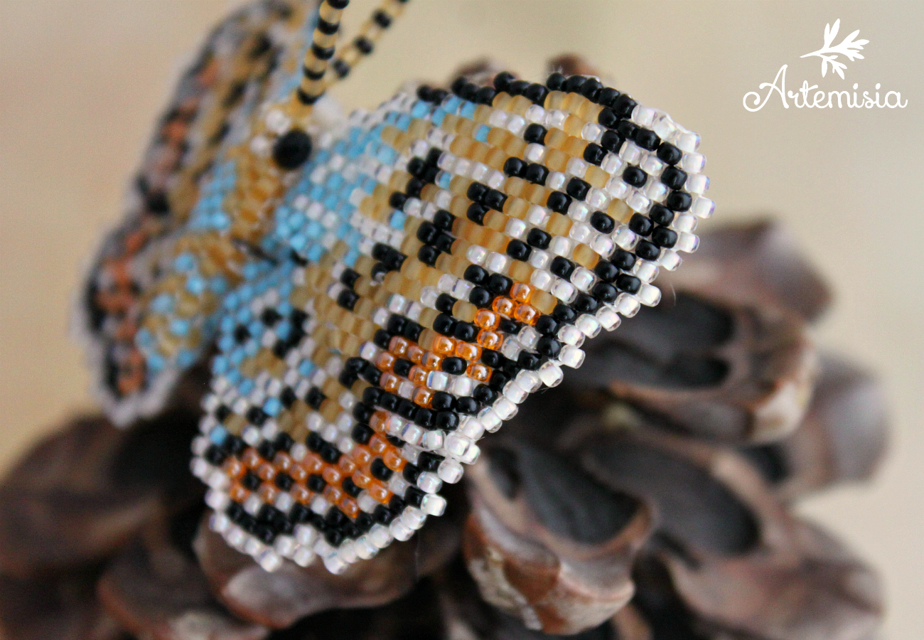 Brooch butterfly golubyanka Icarus. - My, My, Longpost, Butterfly, golubyanka, Beads, Beading, Brooch, Presents