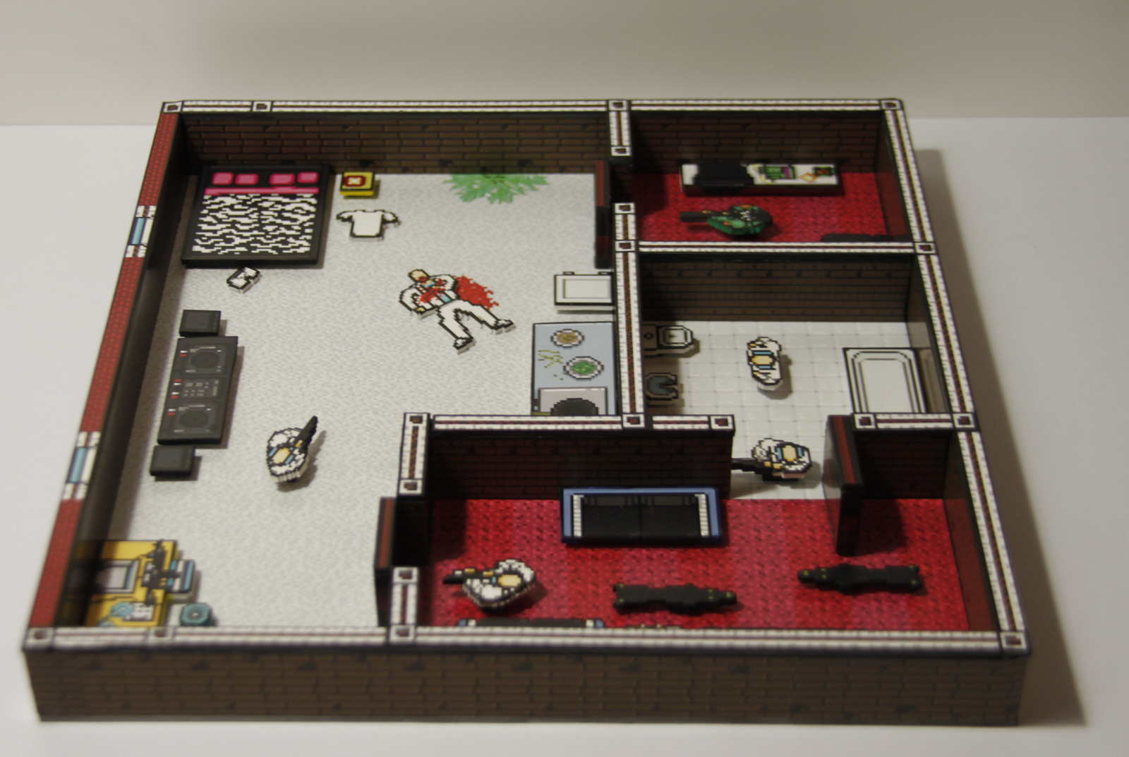 Diorama Hotline Miami - My, Hotline miami, Hotline miami 2, Friday, Creation, Diorama, Pixel Art, Art, Handmade, Longpost