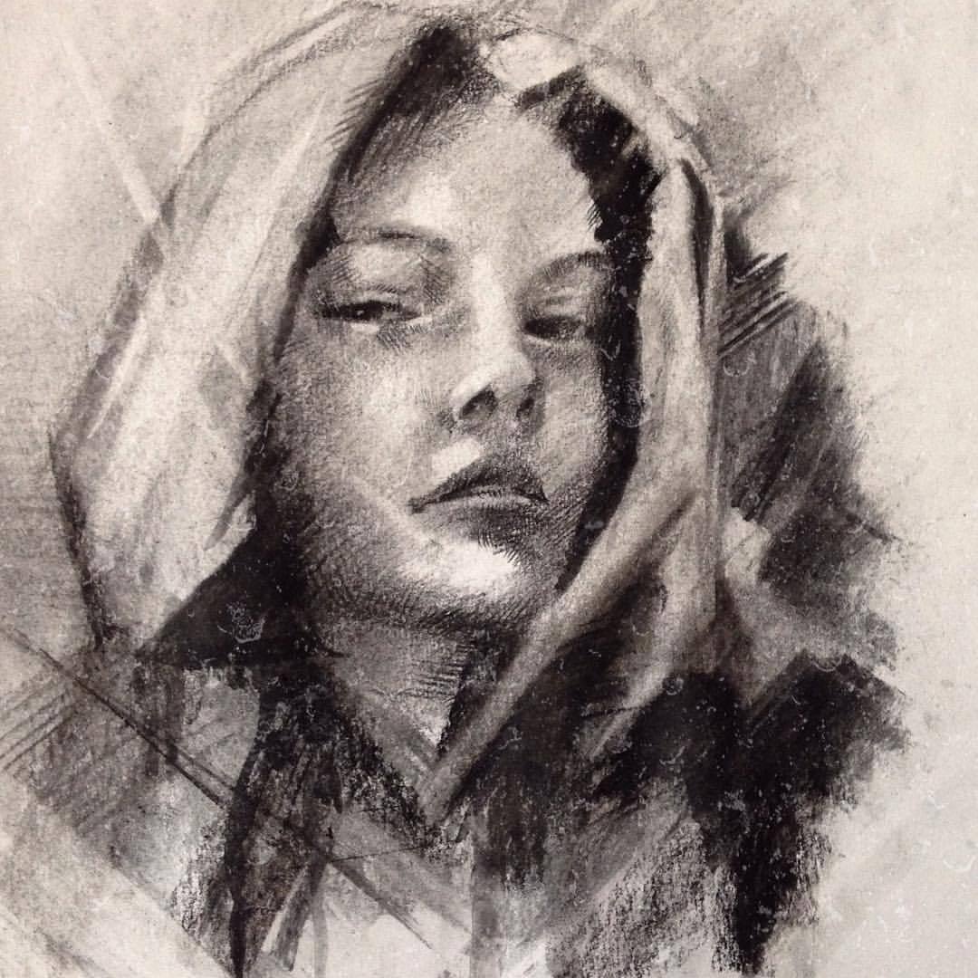 My Friday..Rough charcoal portrait of a young model.. - My, Portrait, Coal, Nature