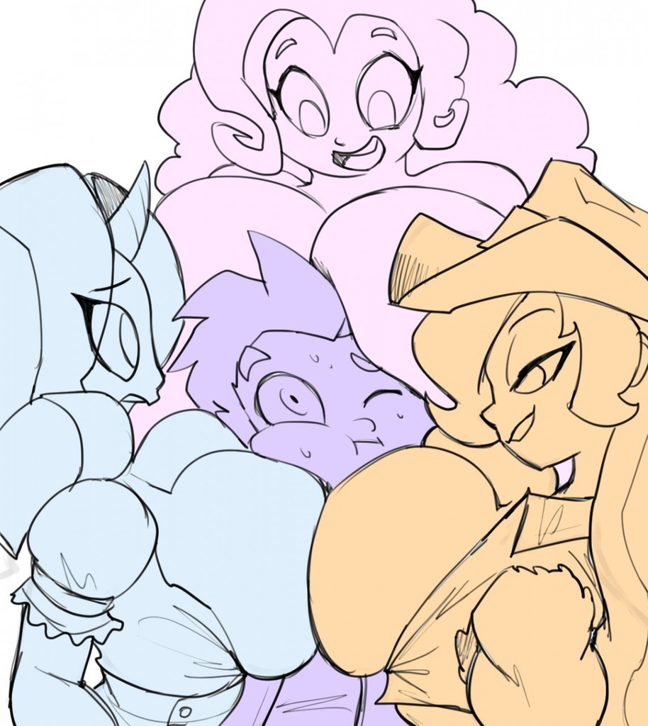 When you are the only guy in the women's team and you are in great demand in it - NSFW, My little pony, MLP Edge, Rarity, Applejack, Pinkie pie, Spike, Art, Strawberry