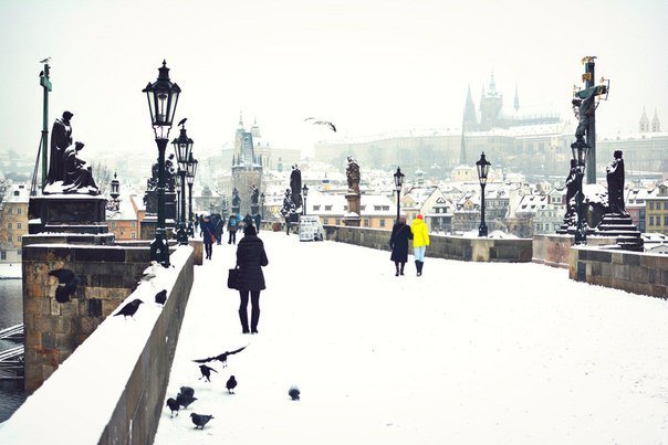 Winter Prague, Czech Republic - Prague, Czech, From the network, Snow, beauty, People, Bridge