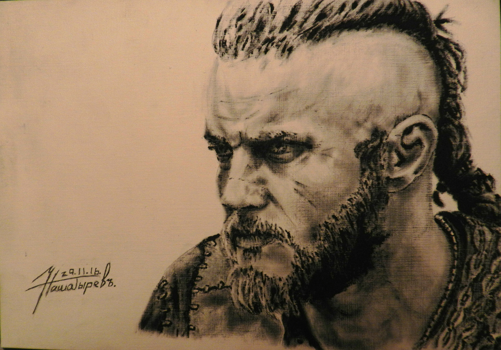 Ragnar. A4. Oil, paper. - My, Ragnar, Dry brush, Portrait, Drawing, Butter, Викинги, 